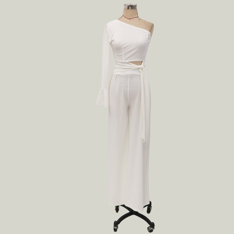 Fashion Jumpsuit Woman Long Sleeve Bodycon Tops&amp;long Pants White Women Rompers Elegant Wide Leg Flared Pants Jumpsuit