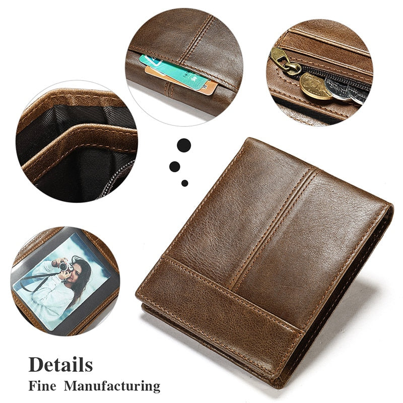 High Quality Men&#39;s Wallet Genuine Leather Wallets Men Splice Zipper Money Bag with Coin Pocket Male Purse Cards photo Holder