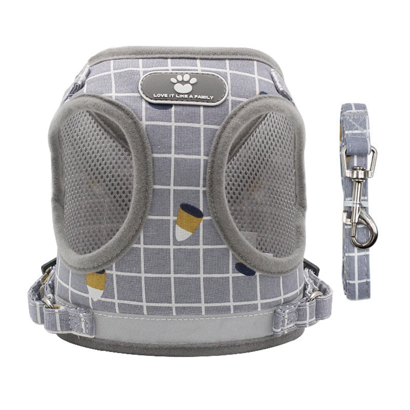 Dog Harness Reflective Puppy Kitten Collars Breathable Mesh Vest Adjustable Small Dog Cat Vest Harnesses Leash Pug Pet Supplies