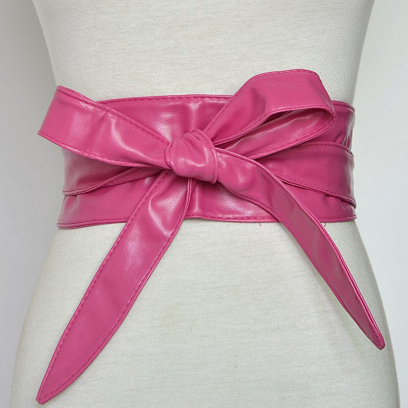 RAINIE SEAN Women Belt Leather Cummerbunds For Women Burgundy Belt For Coat Bow Self Tie Wrap Brand Ladies Fashion Belt