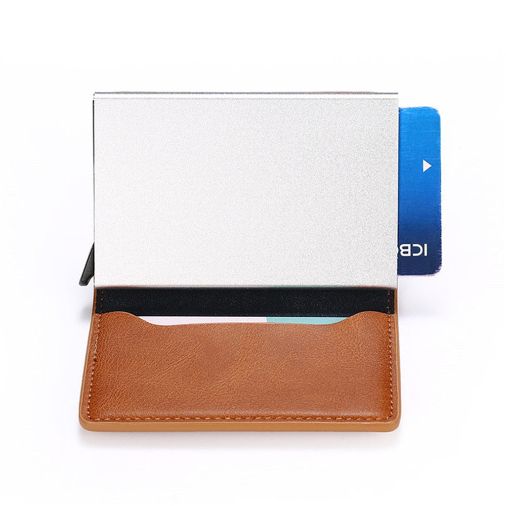 Customized 2022 Credit Card Holder Wallet Men Women RFID Aluminium Bank Cardholder Case Vintage Leather Wallet with Money Clips
