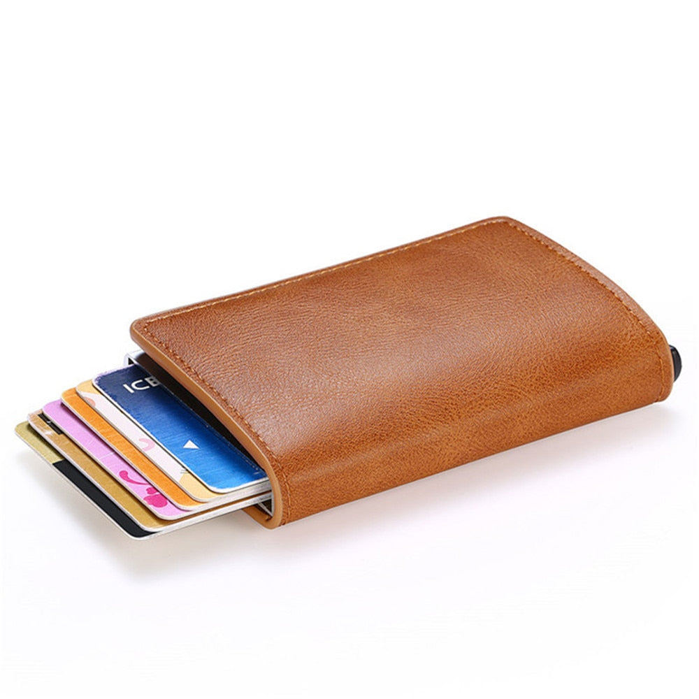 Customized 2022 Credit Card Holder Wallet Men Women RFID Aluminium Bank Cardholder Case Vintage Leather Wallet with Money Clips