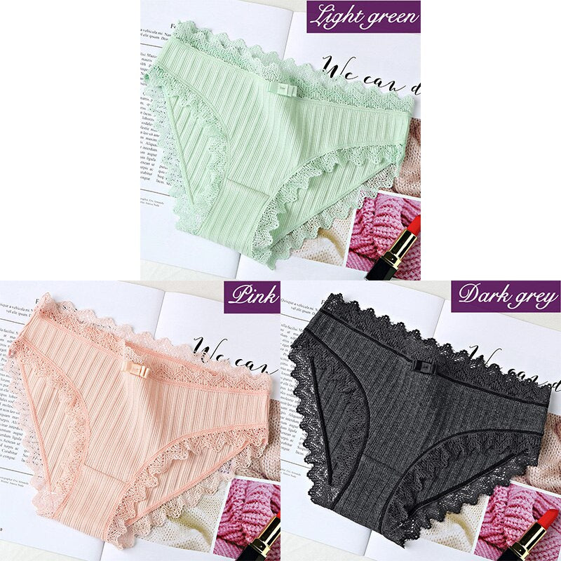 3Pcs Cotton Panties Female Underpants Sexy Panties For Women Lace Briefs Underwear Comfortable Ladies Pantys Lingerie 6 Color