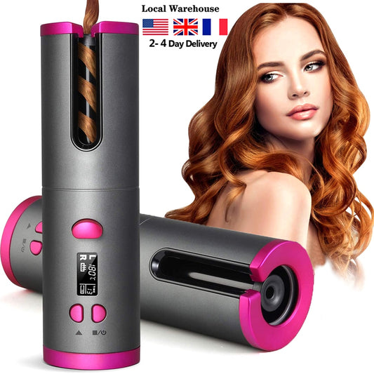 Hair Curlers Cordless Automatic Hair Curler Iron USB Rechargeable LCD Display Wireless Ceramic Rotating Curling Iron Hair Tools