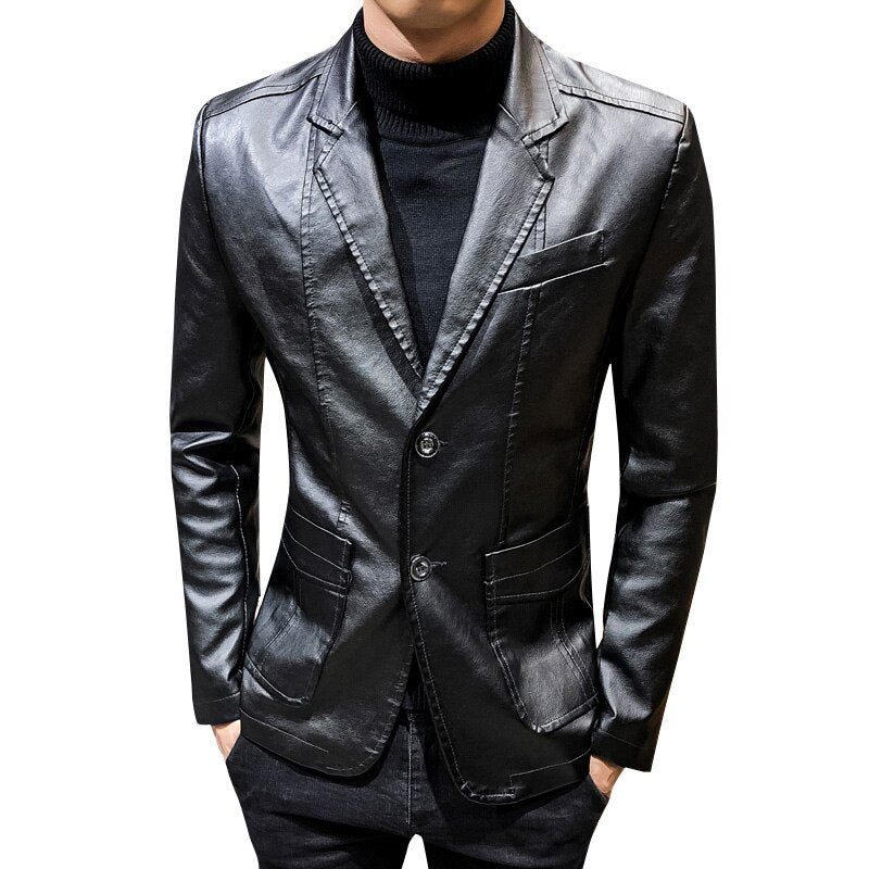 New Slim Causal PU Leather Jacket Coat Men Spring Motorcycle Korean Fashion Mens Streetwear Blazers Youth Bomber Jackets