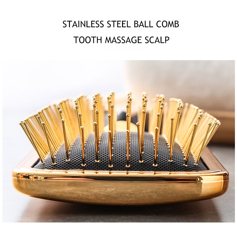 Hair Comb Scalp Massage Gold Plating Luxury Comb Hairbrush Nylon Women Curly Detangle Hair Brush Salon Hairdressing Styling Tool