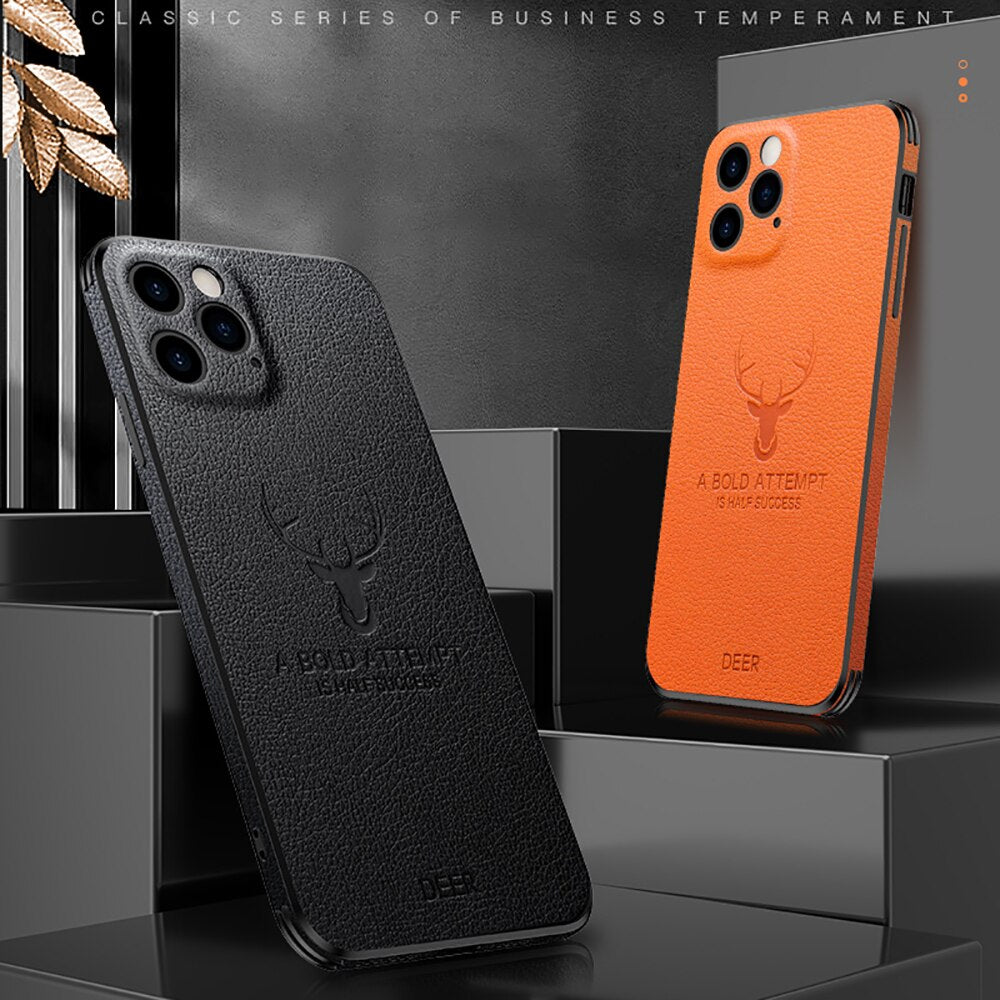 Luxury Leather Case For iPhone 14 11 12 13 Pro Max Mini 13pro 12pro X XR XS Full Camera Protective Deer Pattern Shockproof Cover