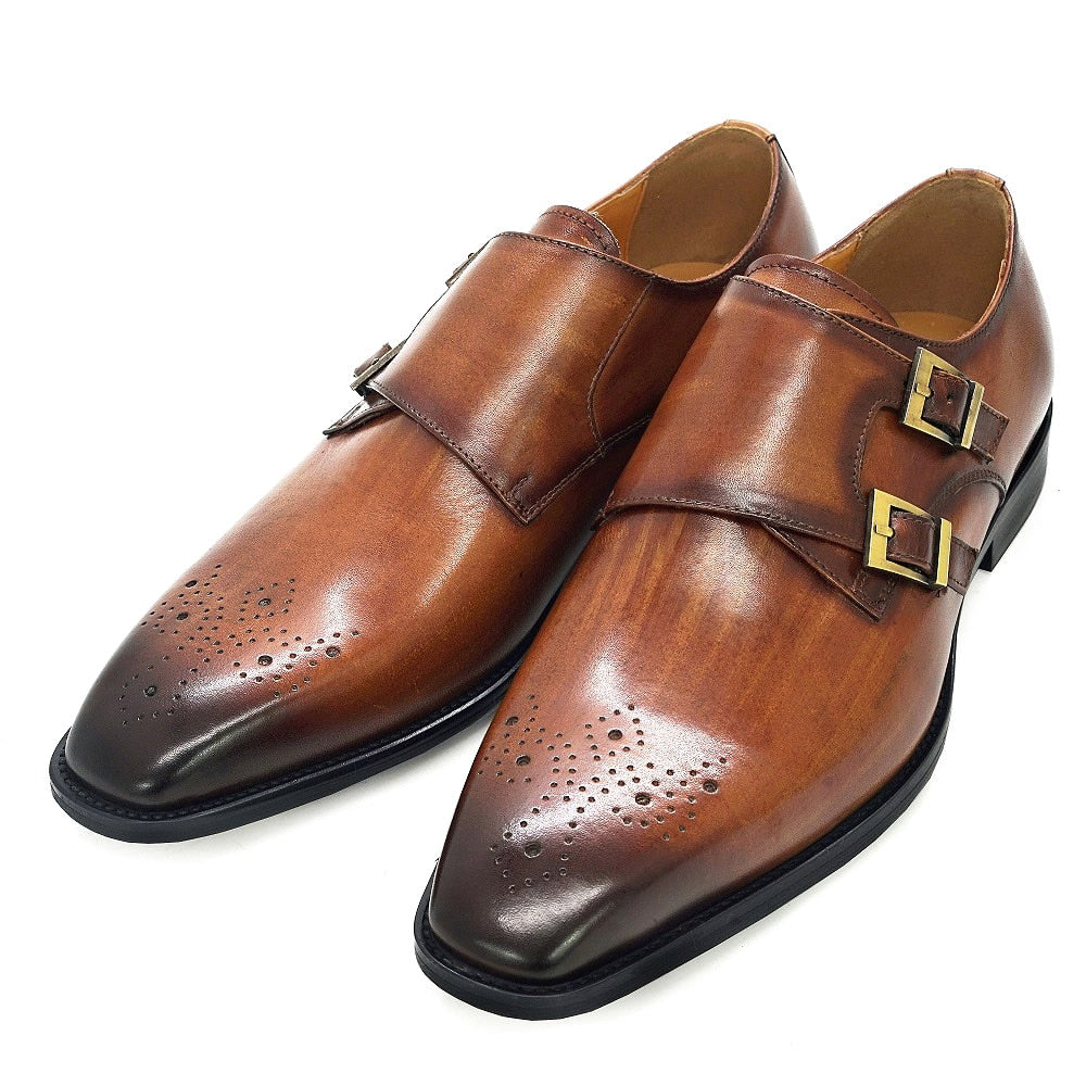 Size 6-13 Classic Monk Strap Buckle Strap Mens Dress Shoes Calf Genuine Leather Handmade Luxury Brogue Formal Shoes for Men