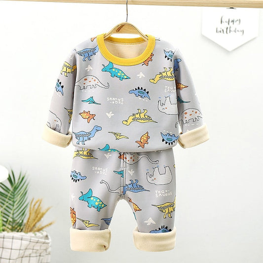 Winter Children Clothing Sets Warm Fleece Pajamas For Boys Girls Thicken Kids Dinosaur Sleepwear Baby Thermal Underwear Pyjamas