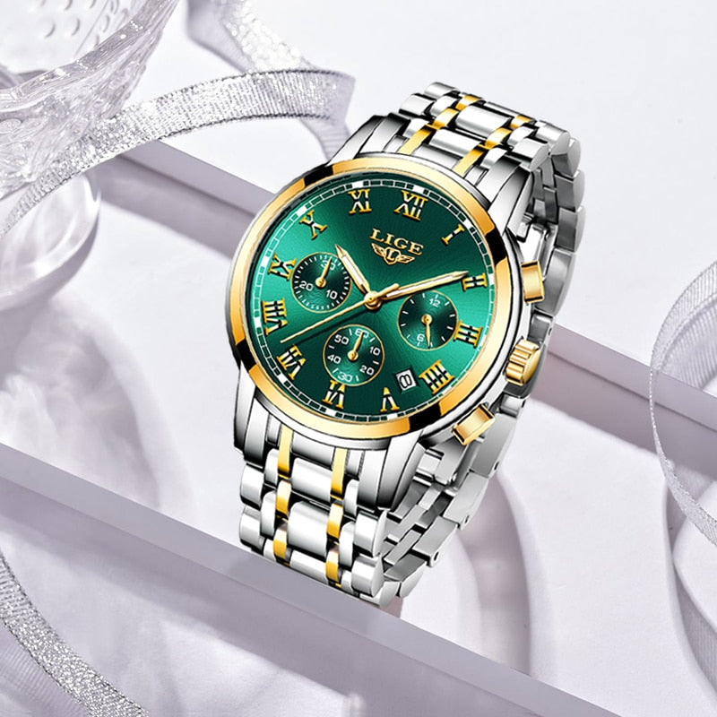 LIGE 2021 New Fashion Women Watches Ladies Top Brand Luxury Waterproof Quartz Clocks Watch Women Stainless Steel Date Gift Clock