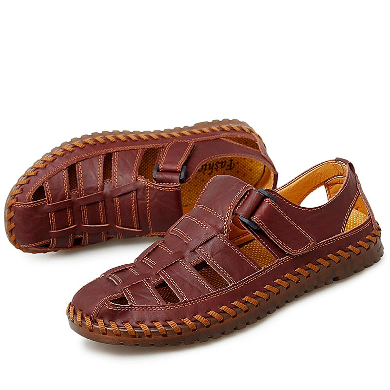 New Summer Genuine Leather Roman Men&#39;s Sandals Business Casual Shoes Outdoor Beach Wading Slippers Men&#39;s Shoes Big Size 38-48