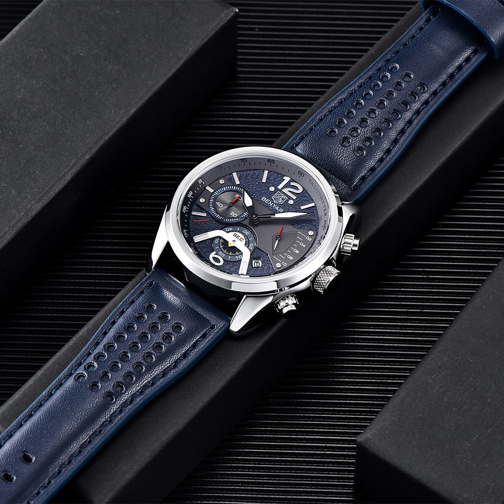 BENYAR 2021 New Men Watch Top Brand Waterproof Men Quartz Wristwatch Military Leather Watch Men Sports Chronograph Reloj Hombre