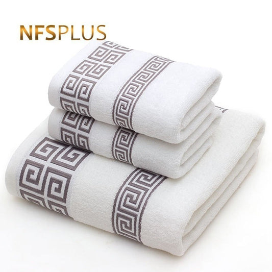 Cotton Towel Set for Adults 2 Face Hand Towel 1 Bath Towel Bathroom Solid Color Blue White Terry Washcloth Travel Sports Towels