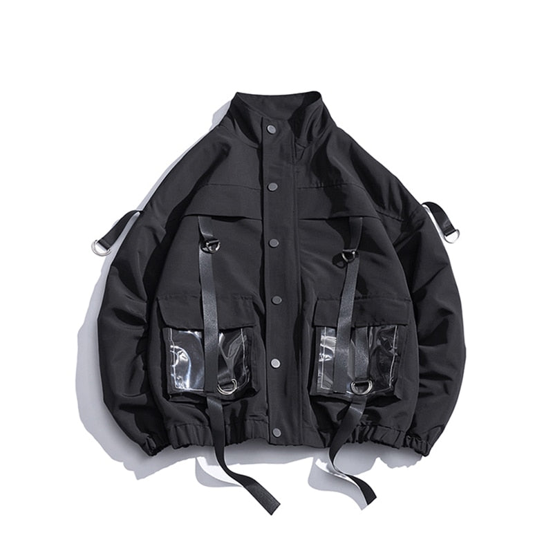 Men Military Bomber Jacket Ribbons Pockets New Spring Autumn Mens Streetwear Fashion Coat Casual Jackets Man Outwear