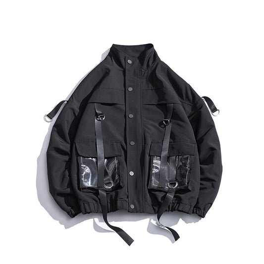 Men Military Bomber Jacket Ribbons Pockets New Spring Autumn Mens Streetwear Fashion Coat Casual Jackets Man Outwear