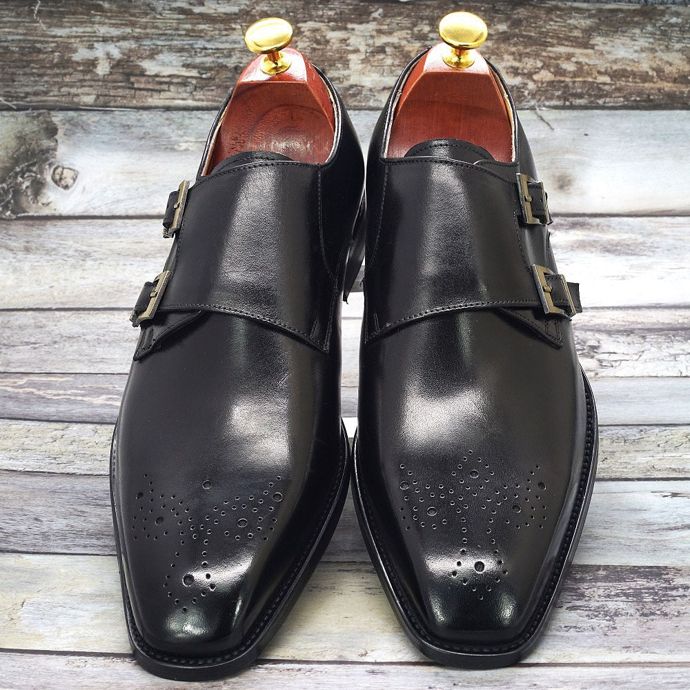 Size 6-13 Classic Monk Strap Buckle Strap Mens Dress Shoes Calf Genuine Leather Handmade Luxury Brogue Formal Shoes for Men
