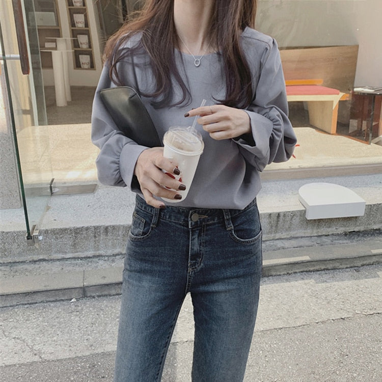 New 2021 Spring Summer Women&#39;s Blouses Shirt Puff Sleeve Elegant Sweetheart Clothing Solid Wild Korean Style Lady Tops BL3260