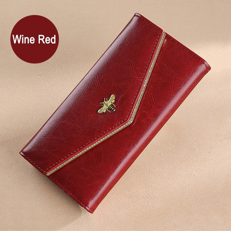 Fashion Genuine Leather Women Rfid Long Purse Female Clutches Money Wallets Handbag Cell Phone Card Holder