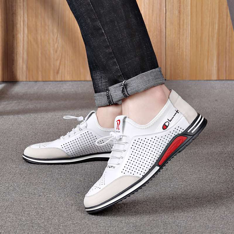 New Fashionable new breathable summer men&#39;s casual leather shoes, increased by 6CM