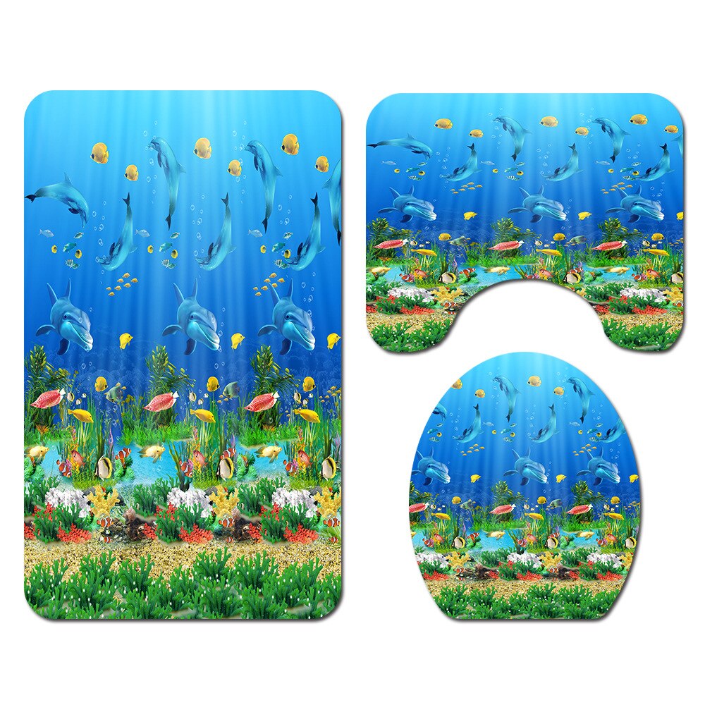 Non Slip Toilet Seat Cover Bath Mat Polyester Waterproof Shower Curtain Set Bathroom Carpet Home Decor Bathroom Foot Mat