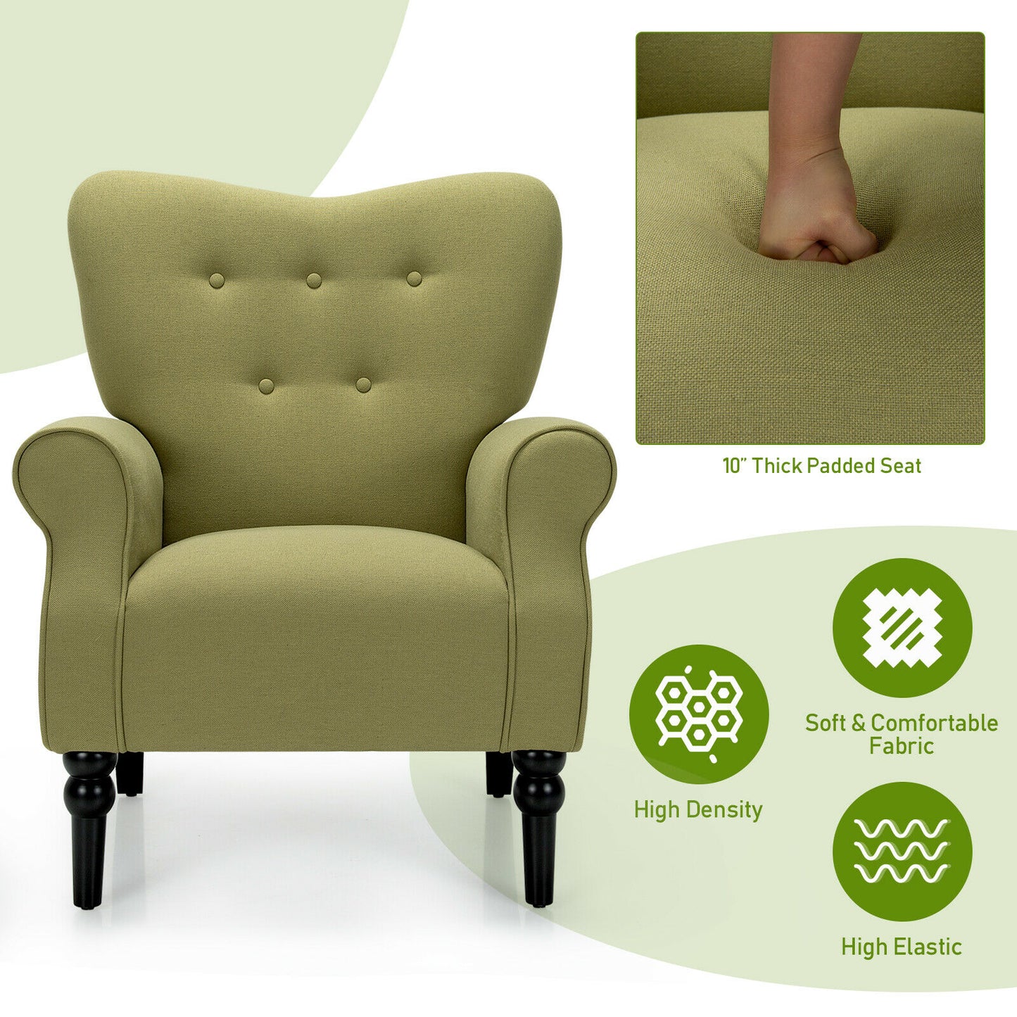Giantex Modern Accent Chair w/ Tufted Backrest &amp; Rubber Wood Legs Avocado  HV10088