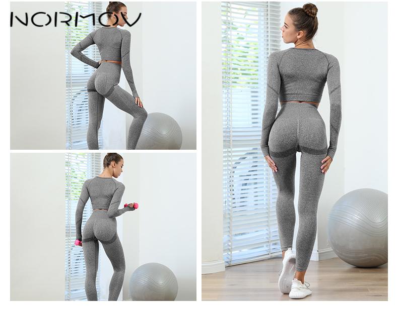 NORMOV Yoga Sets 2/3/4 Pieces Sports Seamless Fitness Suits Gym Sexy Sets 2021 Long Short Women Set Workout Sportswear