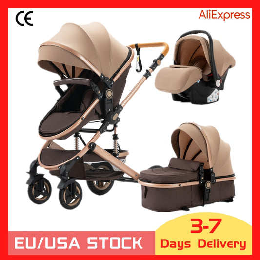 3 in 1 Baby Stroller with Car Seat Luxurious Environmentally Materials Four-wheel Shock Absorption Freeshipping 7-day Delivery