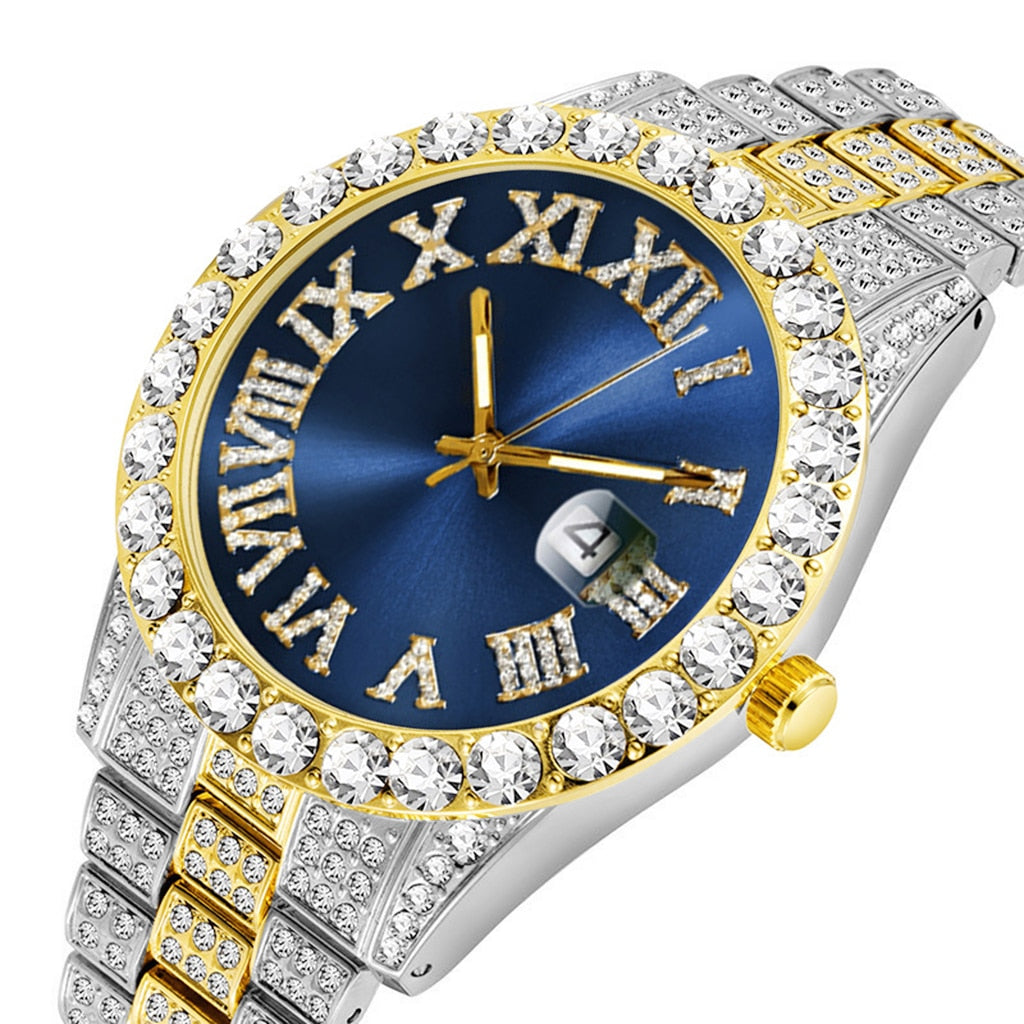 Iced Out Watch Men Luxury Brand Full Diamond Mens Watches AAA CZ Quartz Men&#39;s Watch Waterproof Hip Hop Male Clock Gift For Men