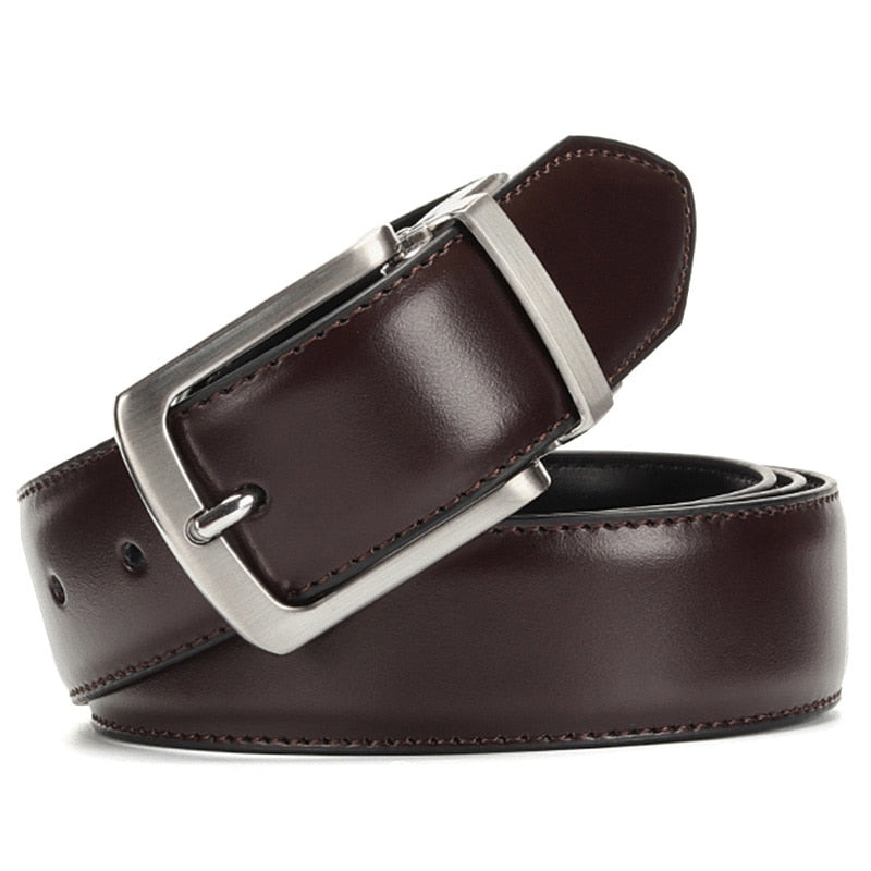 Men&#39;s Leather Belt Reversible Buckle Luxury Brand Male Waist Cowskin Belts For Jeans Rotated Designer Accessories High Quality