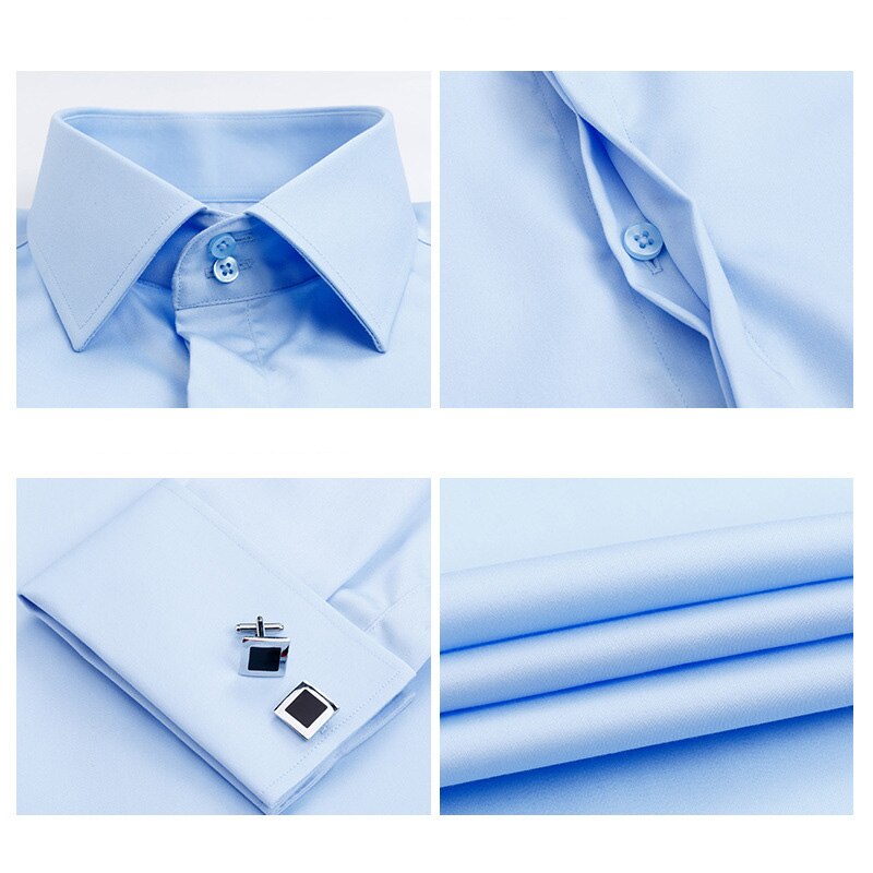 High Quality Men French Cufflinks Shirt Slim Fit Cotton Shirt Men Long Sleeve Business Suits Wedding Party Free Lroning Shirts