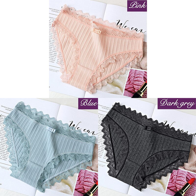 3Pcs Cotton Panties Female Underpants Sexy Panties For Women Lace Briefs Underwear Comfortable Ladies Pantys Lingerie 6 Color
