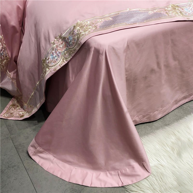Premium 1000TC Egyptian Cotton US Queen King 104X90&quot; Oversize Bedding Set White Pink Embroidery Duvet Cover Bed Sheet Pillowcase