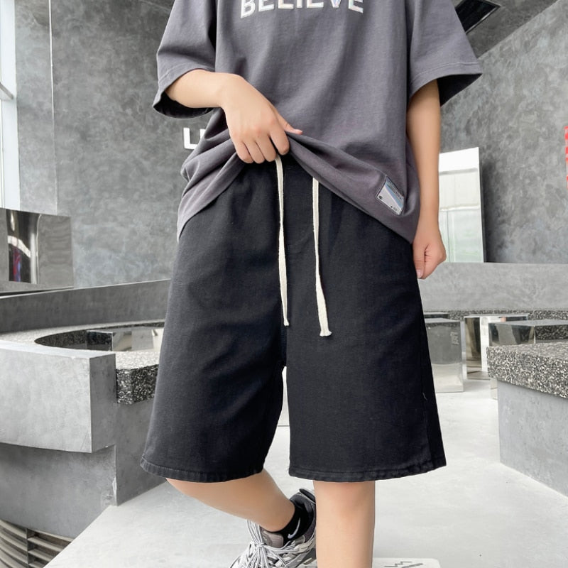 Men&#39;s Denim Shorts 2023 Summer New Korean Street Loose Straight Leg Wide Leg Shorts Retro Baggy Casual Shorts Black White Blue