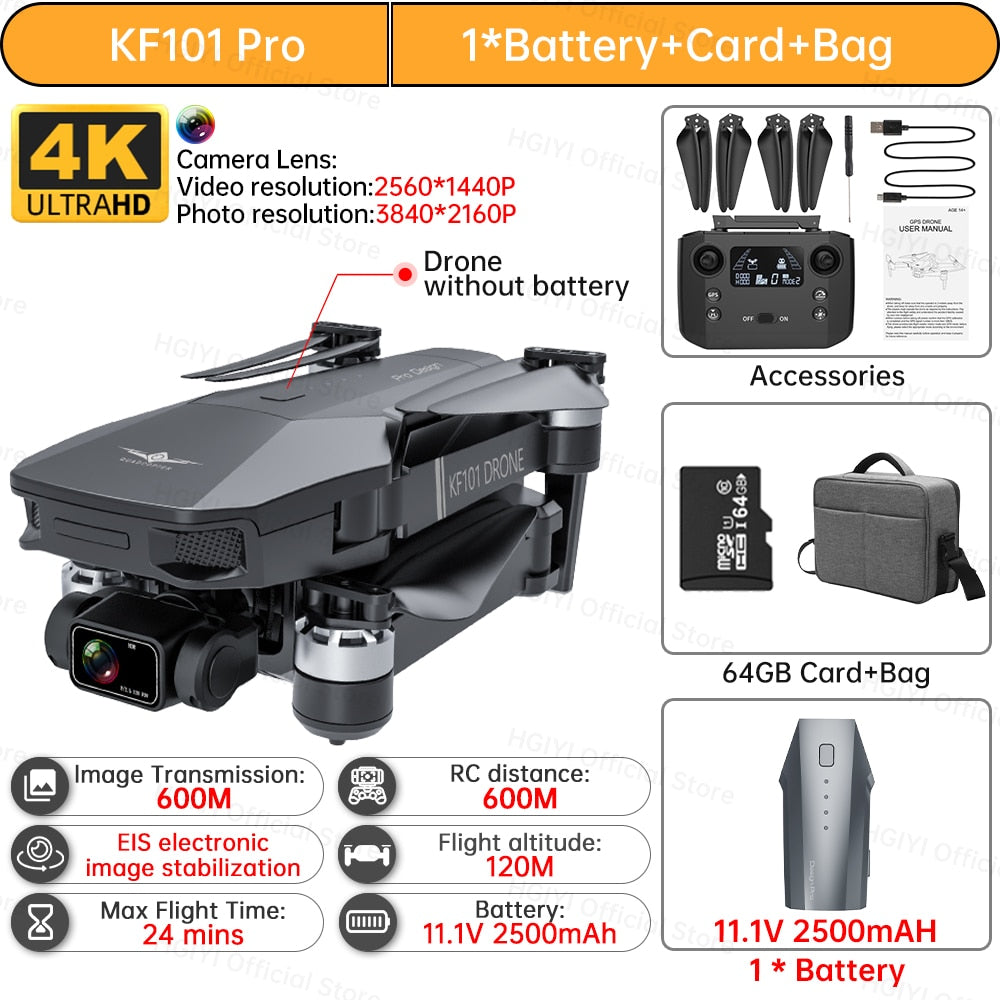HGIYI KF101 Max Drone 4K Professional 5G WIFI Dron HD EIS Camera Anti-Shake 3-Axis Gimbal Brushless Motor RC Foldable Quadcopter