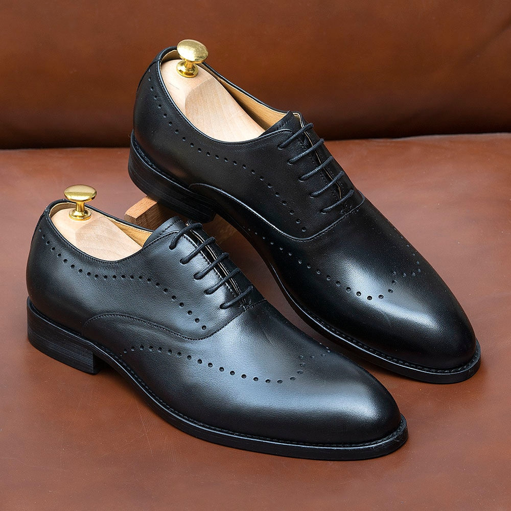 Italian Luxury Men&#39;s Dress Shoes Calf Genuine Leather Lace-Up Wingtip Black Oxford Farmal Business Office Classic Shoe for Men