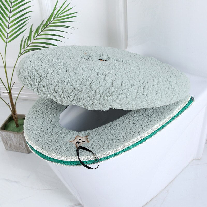 Toilet Seat Mat Set Bathroom Universal  2pcs/set Cushion+lid Cover Warm Soft Washable Closestool Seat Case Winter Pad Bidet Mats