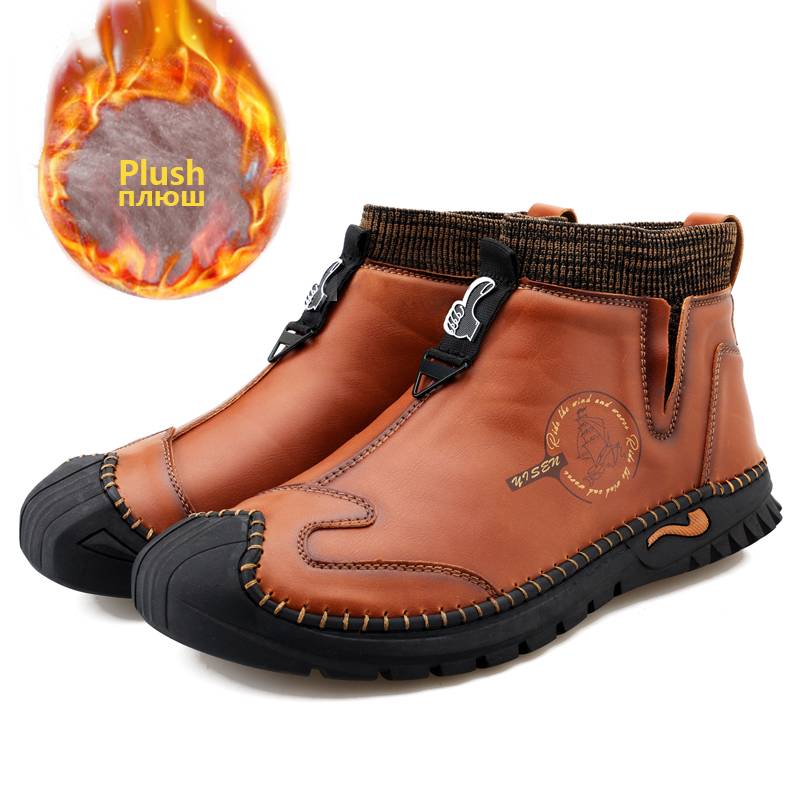 New Men Leather Winter Fashion High Quality Handmade Fur Plush Homme Classic Moccasins Shoes Warm Designer Shoes Motorcycle Soft
