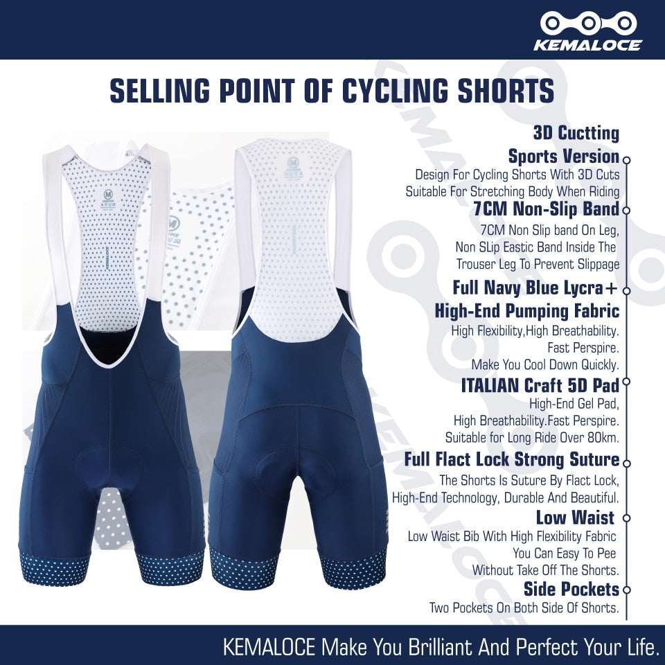 KEMALOCE Men Cycling Bib Shorts Blank Blue&amp;Black 5D Gel Pad Mountain Bike Shorts High End Outdoor Breathable Bike Tight Knicker