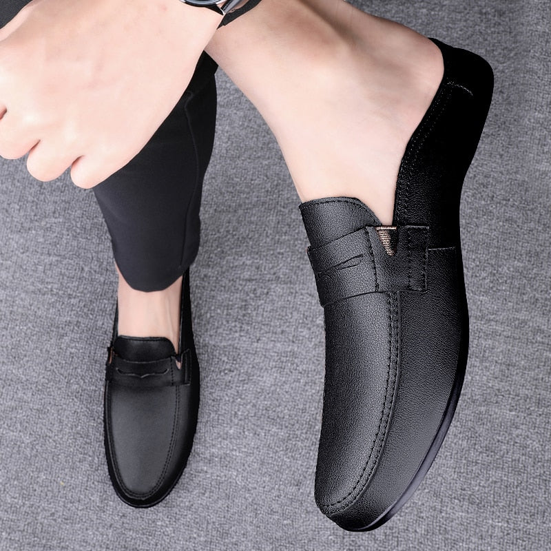 Fashion Half Shoes for Men Slippers Genuine Leather Loafers Shoes Man Moccasins Comfort Non-slip Male Driving Casual Shoes