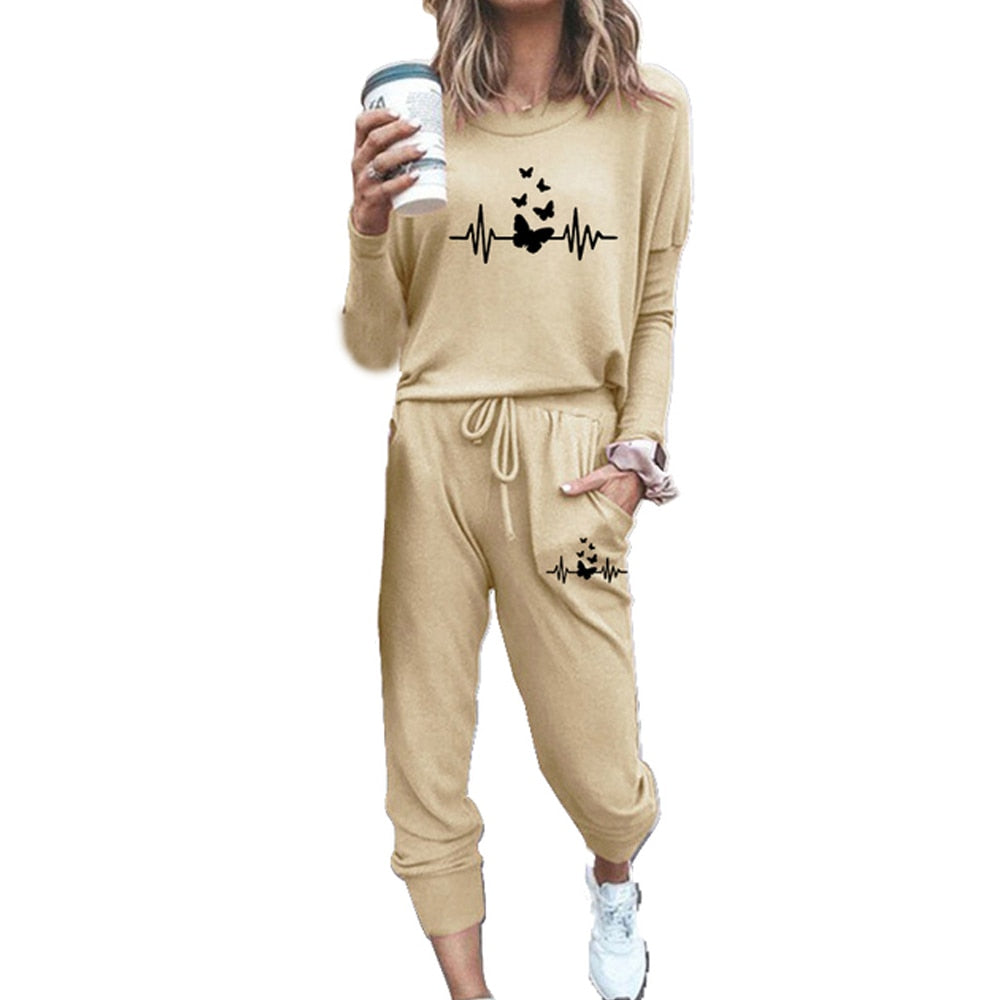2022 New Set Woman 2 Pieces Casual Fleece Tracksuit Women Suit Long Sleeve Pullover + Sport Pants Fashion Home Suit (7colors)
