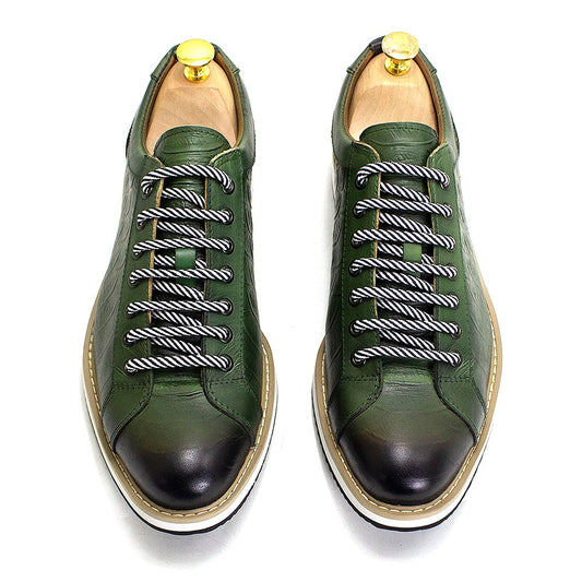 European Style Men&#39;s Casual Shoes Real Cow Leather Green Black Fashion Designer Luxury Crocodile Print Street Flat Shoes for Men