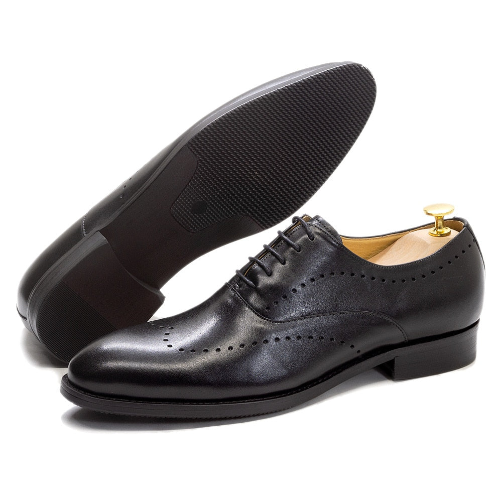 Italian Luxury Men&#39;s Dress Shoes Calf Genuine Leather Lace-Up Wingtip Black Oxford Farmal Business Office Classic Shoe for Men