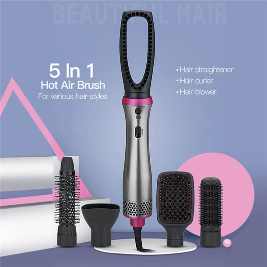 One Step Hot Air Brush 5 in 1 Electric Comb Hair Straightener and Curler Replaceable Ioned Blower Dryer Anti-scald Styling Tolls