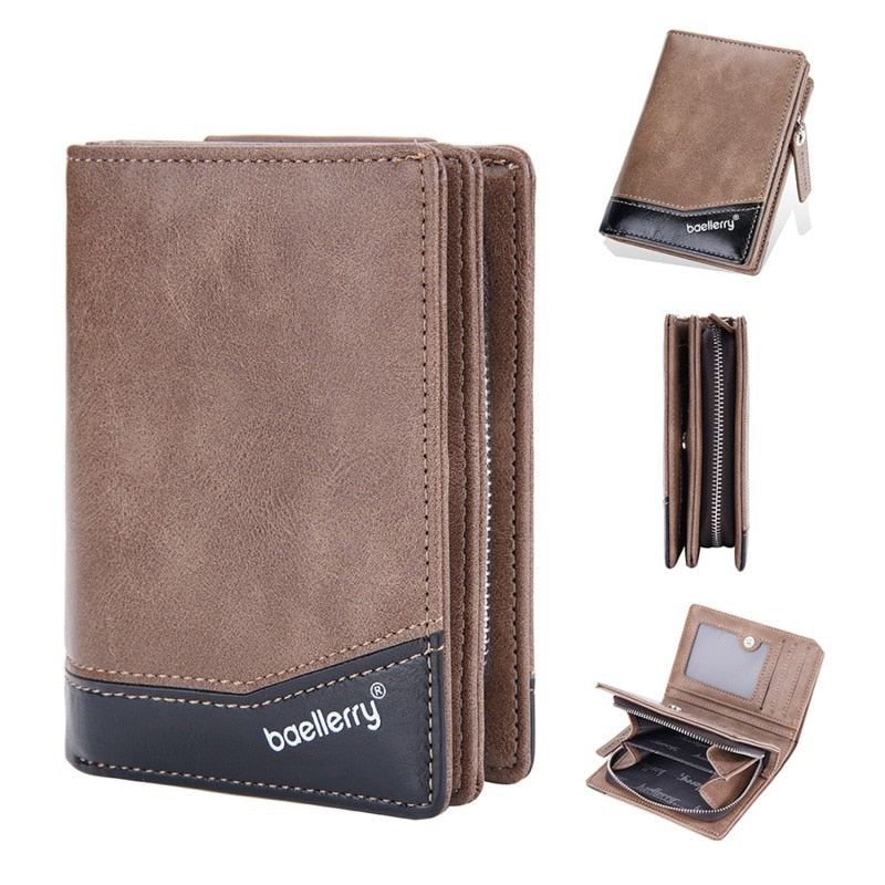 Men Wallet Genuine Leather Trifold Wallet Vintage Thin Short Multi Function ID Credit Card Holder Male Purse Money Small bag