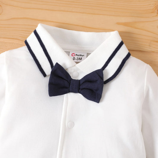 PatPat Baby Boy 95% Cotton Polo Neck Long-sleeve Gentleman Bow Tie Jumpsuit