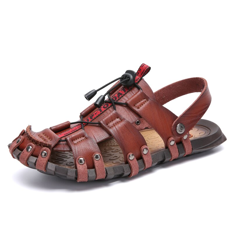 New Men Leather Sandals Baotou Slippers 2023 Summer Outdoor Fashion Casual Sandals Non Slip Outdoor Beach Vacation Sandals