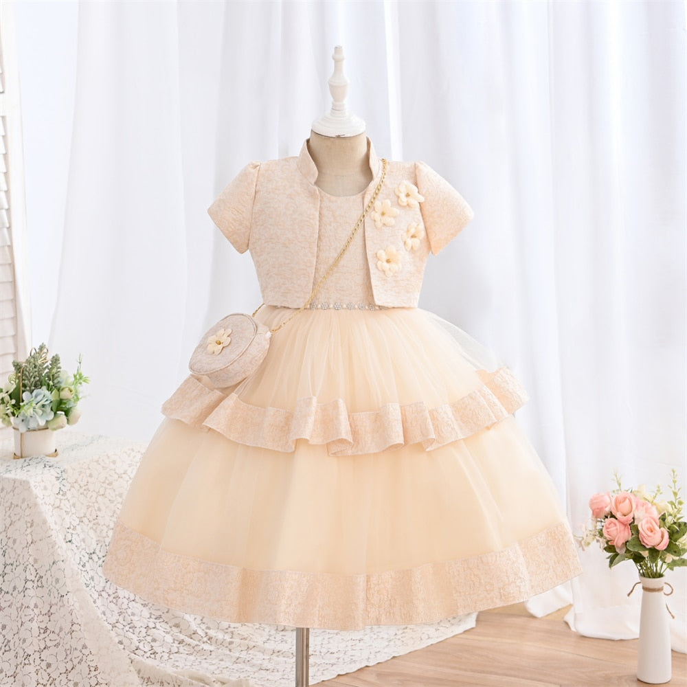 Yoliyolei 3pcs/set Bag Baby Dresses for Girls Christmas Toddler Kids Elegant Princess Jacquard Gown Children Party Dresses
