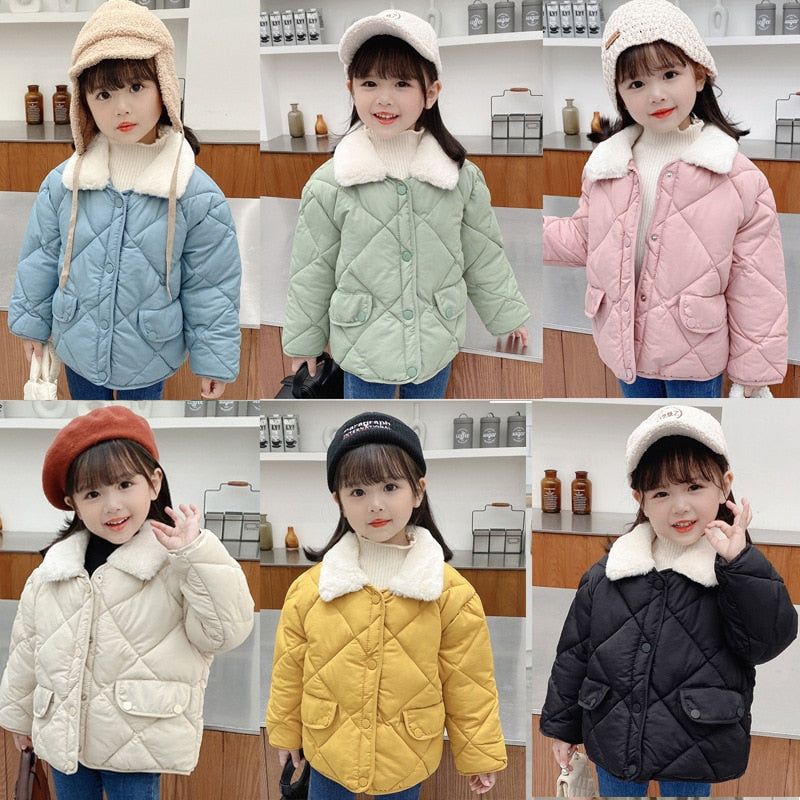 2022 New Winter Children&#39;s Warm Cotton Jackets Rabbit Fur Collar Coats Baby Short Quilted Jacket Kids Clothes Girl Boy Outerwear