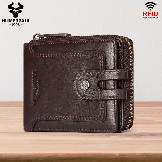 Classic Style Wallets for Men Short Genuine Leather Male Coin Pocket Multi Function RFID Credit Card Holder with ID Window