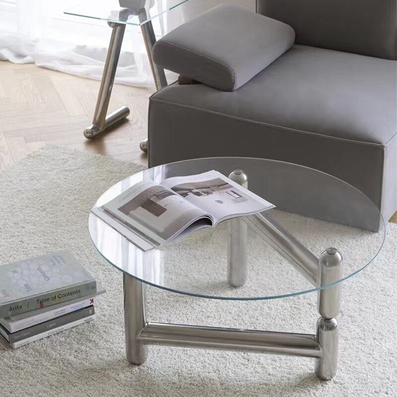 Nordic Transparent Coffee Table Living Room Luxury Glass Coffee Table Round Stainless Steel Luxury Muebles Minimalist Furniture